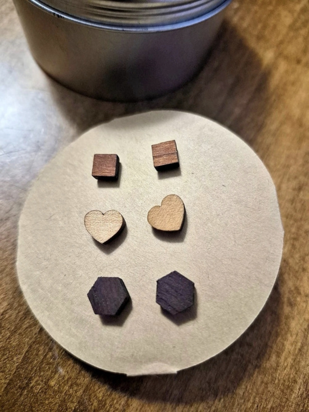 Living Edge Studio Set of 3 Wood Stud Earrings Brown